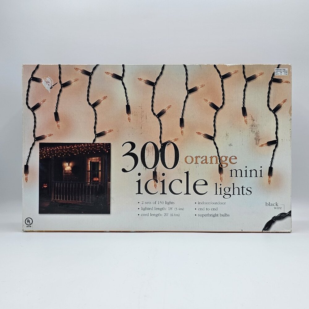 Orange Mini Icicle Christmas Lights 300 Mini Bulbs Indoor Outdoor 18 in OPEN BOX